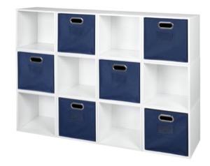 Niche Cubo Storage Set  - 12 Cubes and 6 Canvas Bins - White Wood Grain/Blue