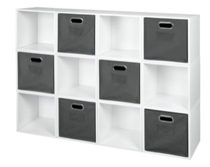 Niche Cubo Storage Set  - 12 Cubes and 6 Canvas Bins - White Wood Grain/Grey