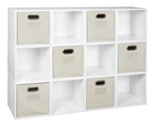 Niche Cubo Storage Set  - 12 Cubes and 6 Canvas Bins - White Wood Grain/Natural