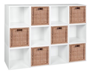 Niche Cubo Storage Set  - 12 Cubes and 6 Wicker Baskets - White Wood Grain/Natural