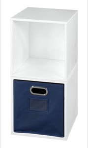 Niche Cubo Storage Set  - 2 Cubes and 1 Canvas Bin - White Wood Grain/Blue