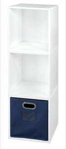 Niche Cubo Storage Set  - 3 Cubes and 1 Canvas Bin - White Wood Grain/Blue