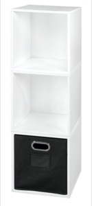 Niche Cubo Storage Set  - 3 Cubes and 1 Canvas Bin - White Wood Grain/Black