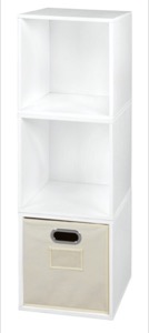 Niche Cubo Storage Set  - 3 Cubes and 1 Canvas Bin - White Wood Grain/Natural