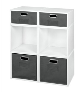 Niche Cubo Storage Set - 4 Full Cubes/2 Half Cubes with Foldable Storage Bins - White Wood Grain/Grey