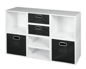 Niche Cubo Storage Set - 4 Full Cubes/4 Half Cubes with Foldable Storage Bins - White Wood Grain/Black