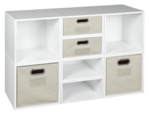 Niche Cubo Storage Set - 4 Full Cubes/4 Half Cubes with Foldable Storage Bins - White Wood Grain/Natural