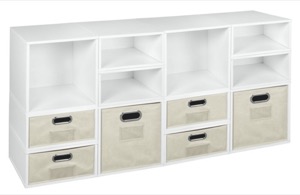 Niche Cubo Storage Set - 4 Full Cubes/8 Half Cubes with Foldable Storage Bins - White Wood Grain/Natural
