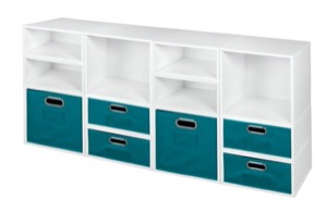 Niche Cubo Storage Set - 4 Full Cubes/8 Half Cubes with Foldable Storage Bins - White Wood Grain/Teal