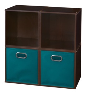 Niche Cubo Storage Set  - 4 Cubes and 2 Canvas Bins - Truffle/Teal