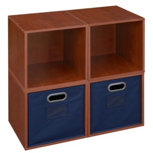 Niche Cubo Storage Set  - 4 Cubes and 2 Canvas Bins - Warm Cherry/Blue