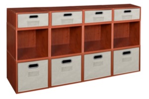 Niche Cubo Storage Set - 8 Full Cubes/4 Half Cubes with Foldable Storage Bins - Cherry/Natural