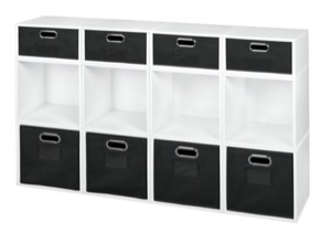 Niche Cubo Storage Set - 8 Full Cubes/4 Half Cubes with Foldable Storage Bins - White Wood Grain/Black