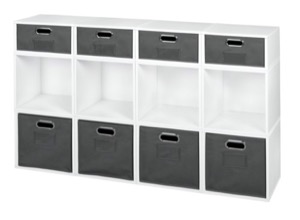 Niche Cubo Storage Set - 8 Full Cubes/4 Half Cubes with Foldable Storage Bins - White Wood Grain/Grey