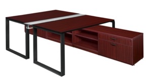 Structure 60" x 24" Benching System with Low Credenza Storage  - Mahogany/ Black
