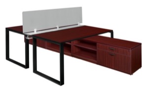 Structure 60" x 24" Privacy Divider Benching System with Low Credenza Storage - Mahogany/ Black