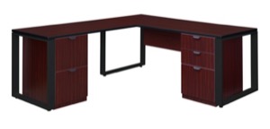 Structure 66" x 30" Double Laminate Pedestal L-Desk with 42" Return - Mahogany/Black