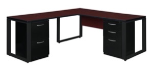 Structure 66" x 30" Double Metal Pedestal L-Desk with 42" Return - Mahogany/Black