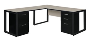 Structure 66" x 30" Double Metal Pedestal L-Desk with 42" Return - Maple/Black