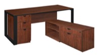 Structure 72" x 30" L-Desk with Laminate Low Credenza with Full Pedestal - Cherry/Black