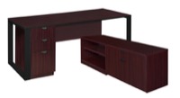 Structure 72" x 30" L-Desk with Laminate Low Credenza with Full Pedestal - Mahogany/Black