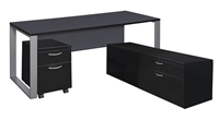 Structure Desk - L-Shape, 66" with Metal Low Credenza & Mobile Pedestal
