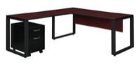 Structure 66" x 30" Single Mobile Pedestal L-Desk with 42" Return - Mahogany/Black