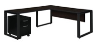 Structure 66" x 30" Single Mobile Pedestal L-Desk with 48" Return - Mocha Walnut/Black