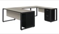Structure 66" x 30" Double Metal Pedestal U-Desk with 42" Bridge - Maple/Black