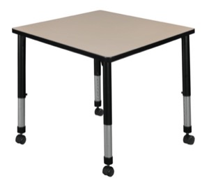 Kee 30" Square Height Adjustable Mobile  Classroom Table  - Beige