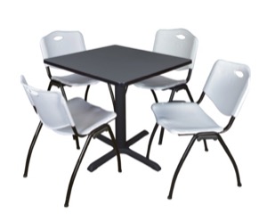 Cain 30" Square Breakroom Table - Grey & 4 'M' Stack Chairs - Grey