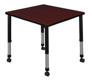 Kee 30" Square Height Adjustable Moblie Classroom Table  - Mahogany