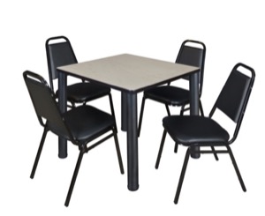 Kee 30" Square Breakroom Table - Maple/ Black & 4 Restaurant Stack Chairs - Black
