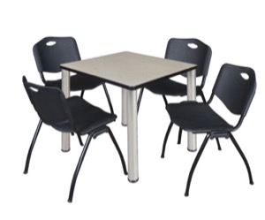 Kee 30" Square Breakroom Table - Maple/ Chrome & 4 'M' Stack Chairs - Black