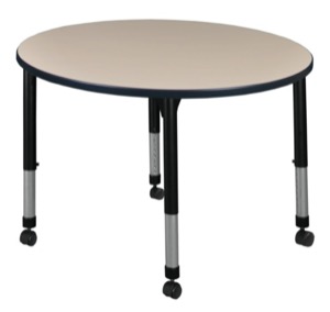 Kee 30" Round Height Adjustable Mobile Classroom Table  - Beige