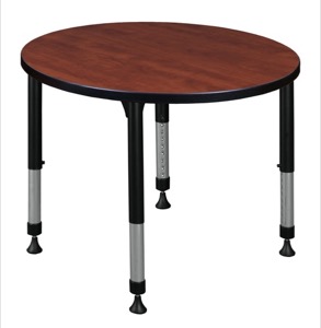 Kee 30" Round Height Adjustable Classroom Table  - Cherry