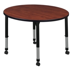 Kee 30" Round Height Adjustable  Mobile Classroom Table  - Cherry