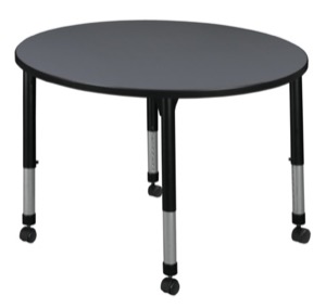 Kee 30" Round Height Adjustable  Mobile Classroom Table  - Grey