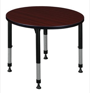 Kee 30" Round Height Adjustable Classroom Table  - Mahogany