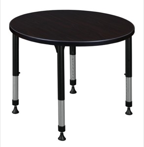 Kee 30" Round Height Adjustable Classroom Table  - Mocha Walnut