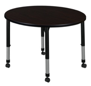 Kee 30" Round Height Adjustable  Mobile Classroom Table  - Mocha Walnut