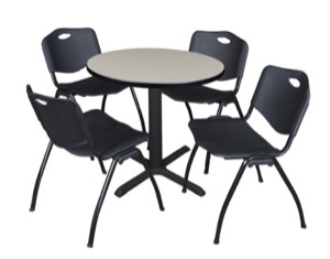 Cain 30" Round Breakroom Table - Maple & 4 'M' Stack Chairs - Black