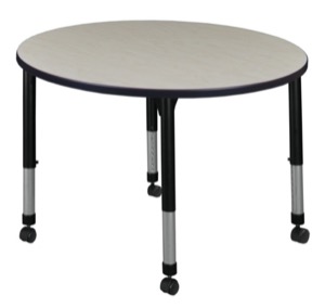 Kee 30" Round Height Adjustable  Mobile Classroom Table  - Maple