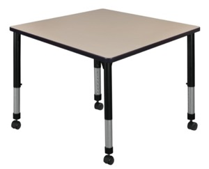 Kee 36" Square Height Adjustable Mobile Classroom Table  - Beige