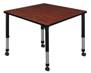 Kee 36" Square Height Adjustable Mobile  Classroom Table  - Cherry
