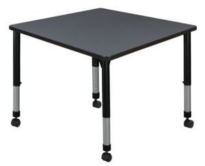 Kee 36" Square Height Adjustable Mobile Classroom Table  - Grey