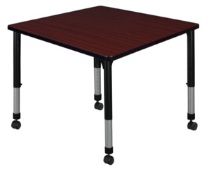 Kee 36" Square Height Adjustable  Mobile Classroom Table  - Mahogany