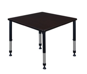 Kee 36" Square Height Adjustable Classroom Table  - Mocha Walnut