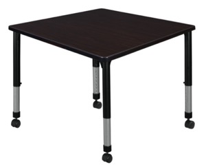 Kee 36" Square Height Adjustable Mobile Classroom Table  - Mocha Walnut