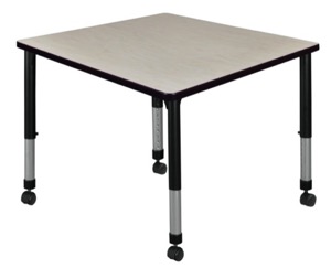 Kee 36" Square Height Adjustable Mobile Classroom Table  - Maple